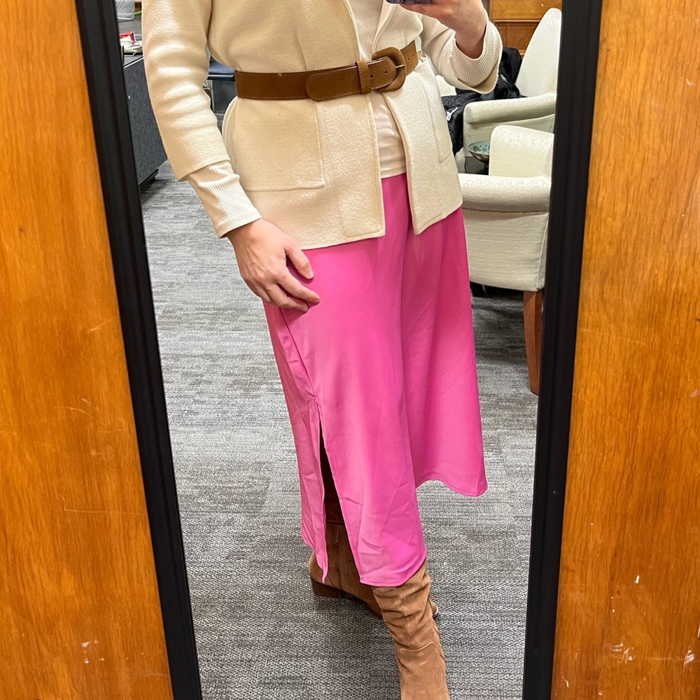 Pink Midi A-Line Slip Skirt
